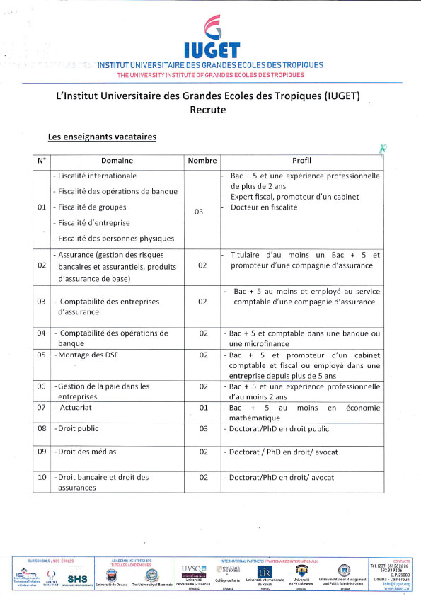 Recrutement des enseignants vacataires